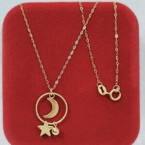 18k real saudi yellow gold LIGHT WEIGHT NECKLACE #E